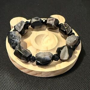 Smiling Black Onyx Druzy Stone Bracelet